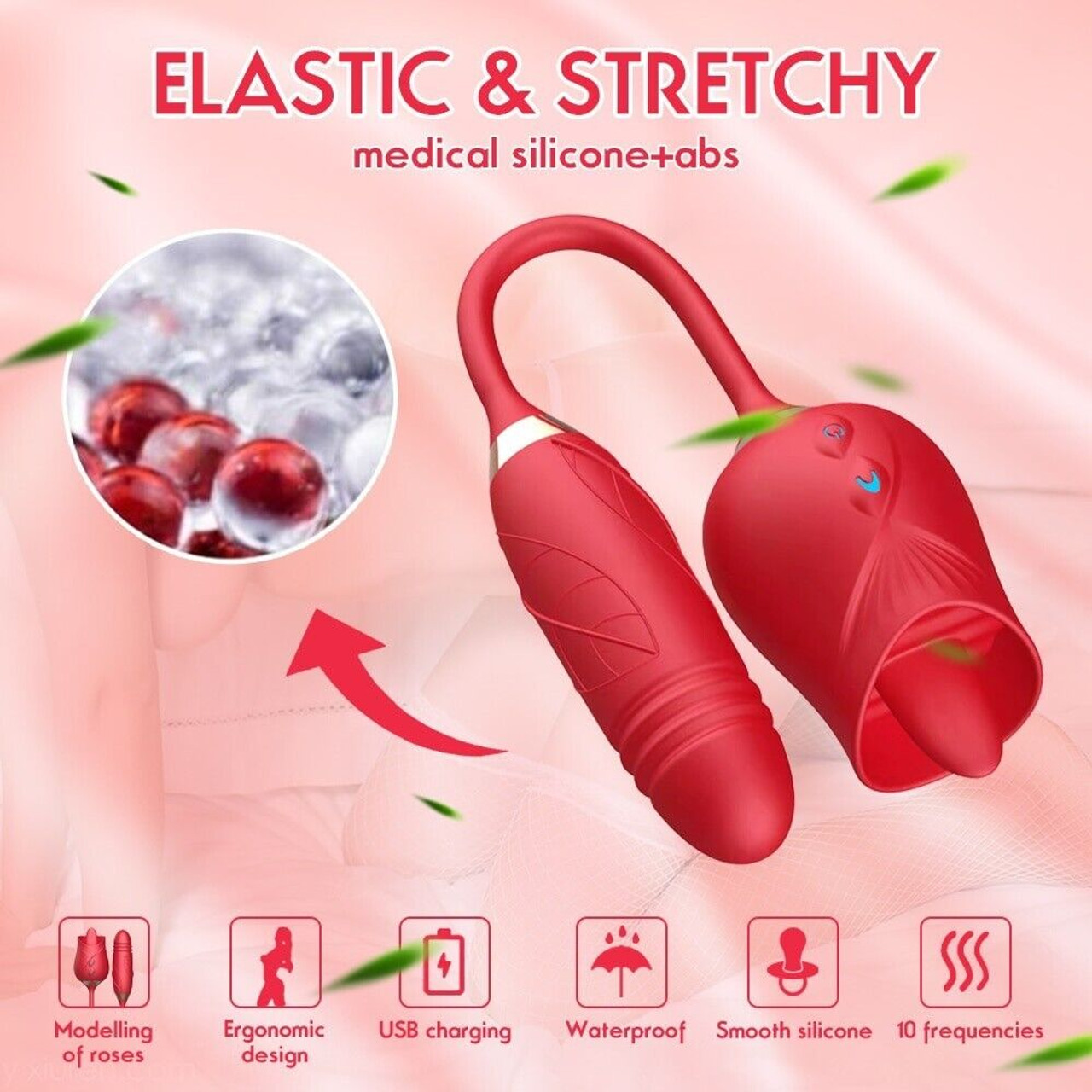 Oral Clit Licking Rose Vibrator G-Spot Telescopic Dildo Adult Sex Toys For Women