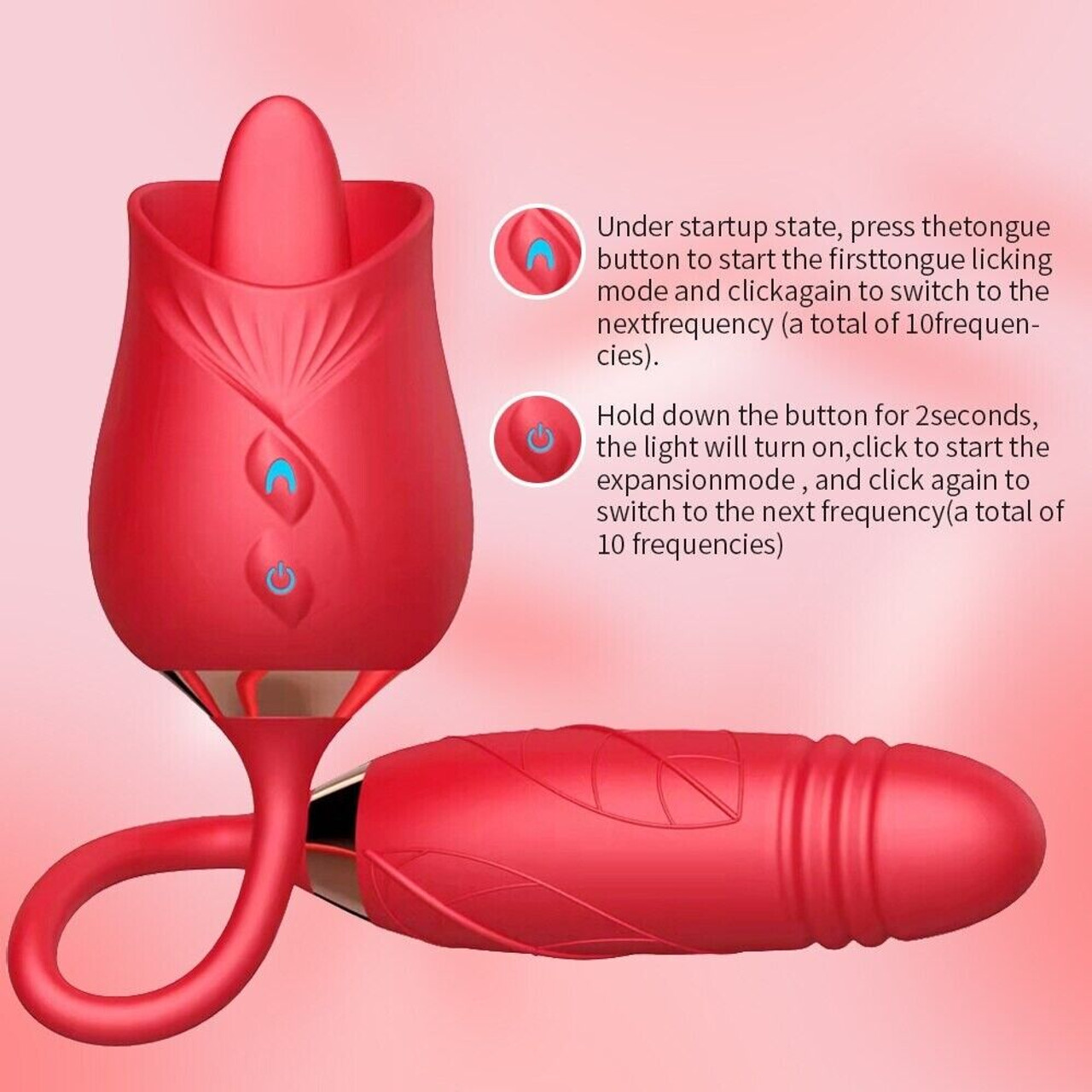 Oral Clit Licking Rose Vibrator G-Spot Telescopic Dildo Adult Sex Toys For Women