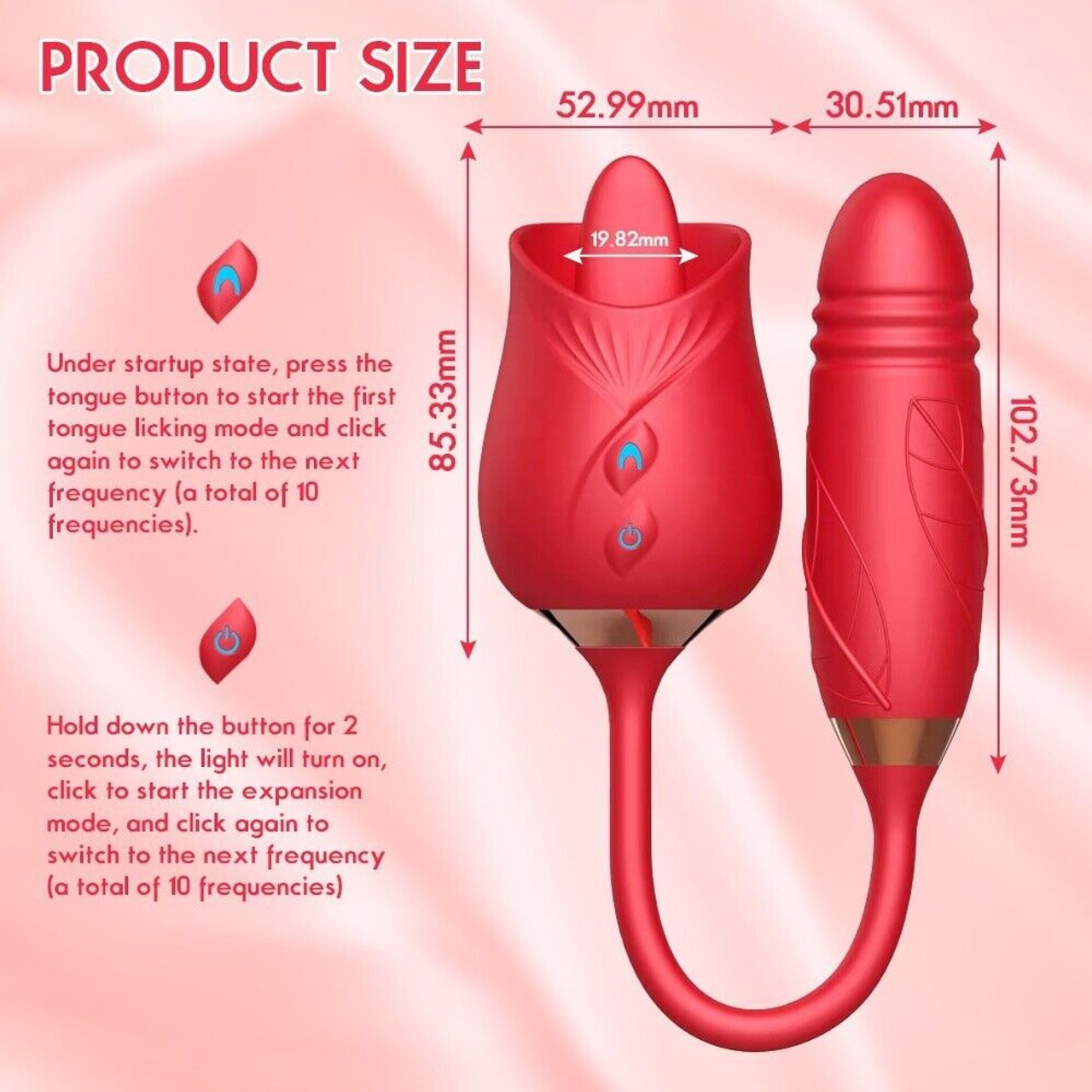 Oral Clit Licking Rose Vibrator G-Spot Telescopic Dildo Adult Sex Toys For Women