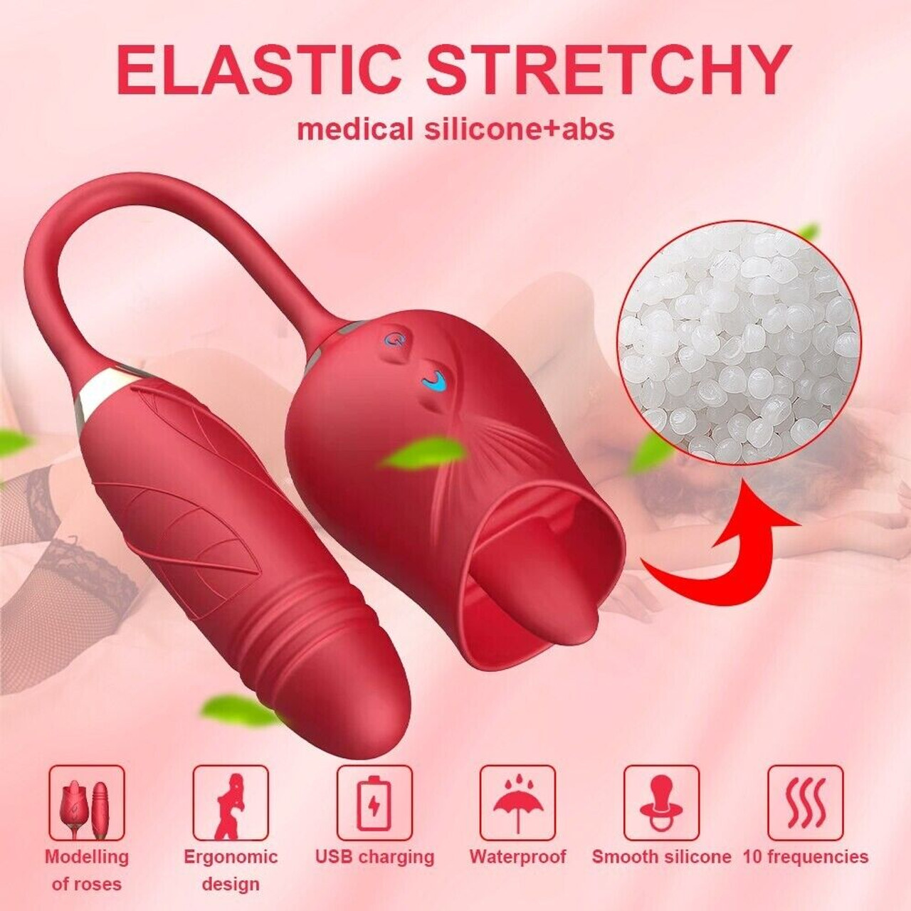 Oral Clit Licking Rose Vibrator G-Spot Telescopic Dildo Adult Sex Toys For Women