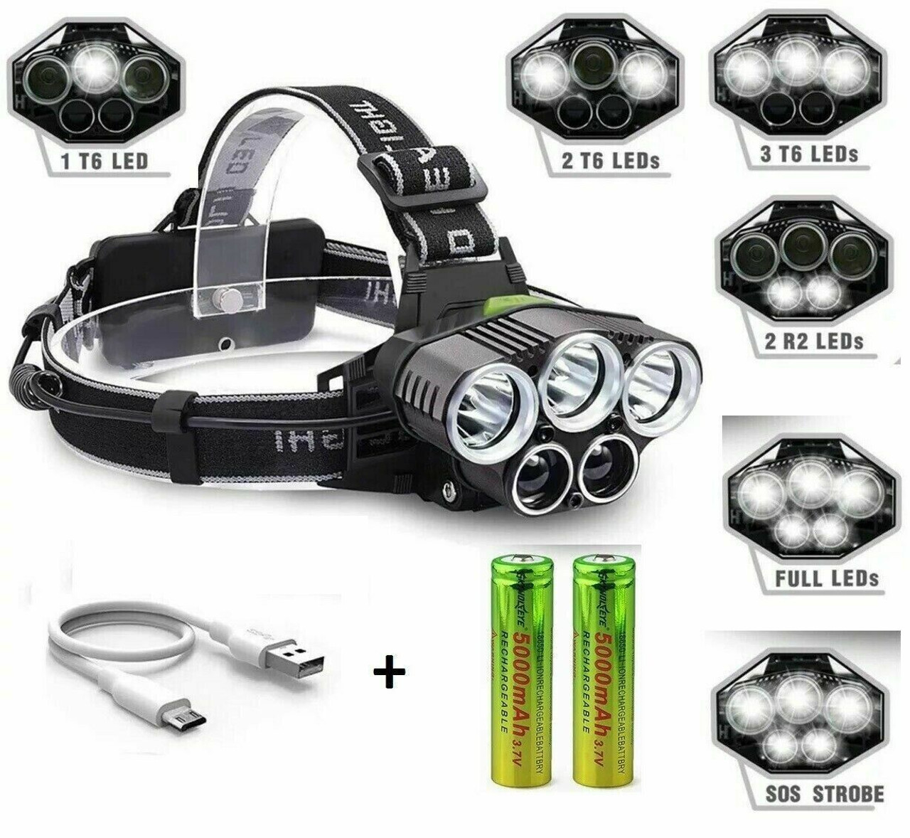 250000LM 5X T6 LED Headlamp Rechargeable Head Light Flashlight Torch Lamp USA