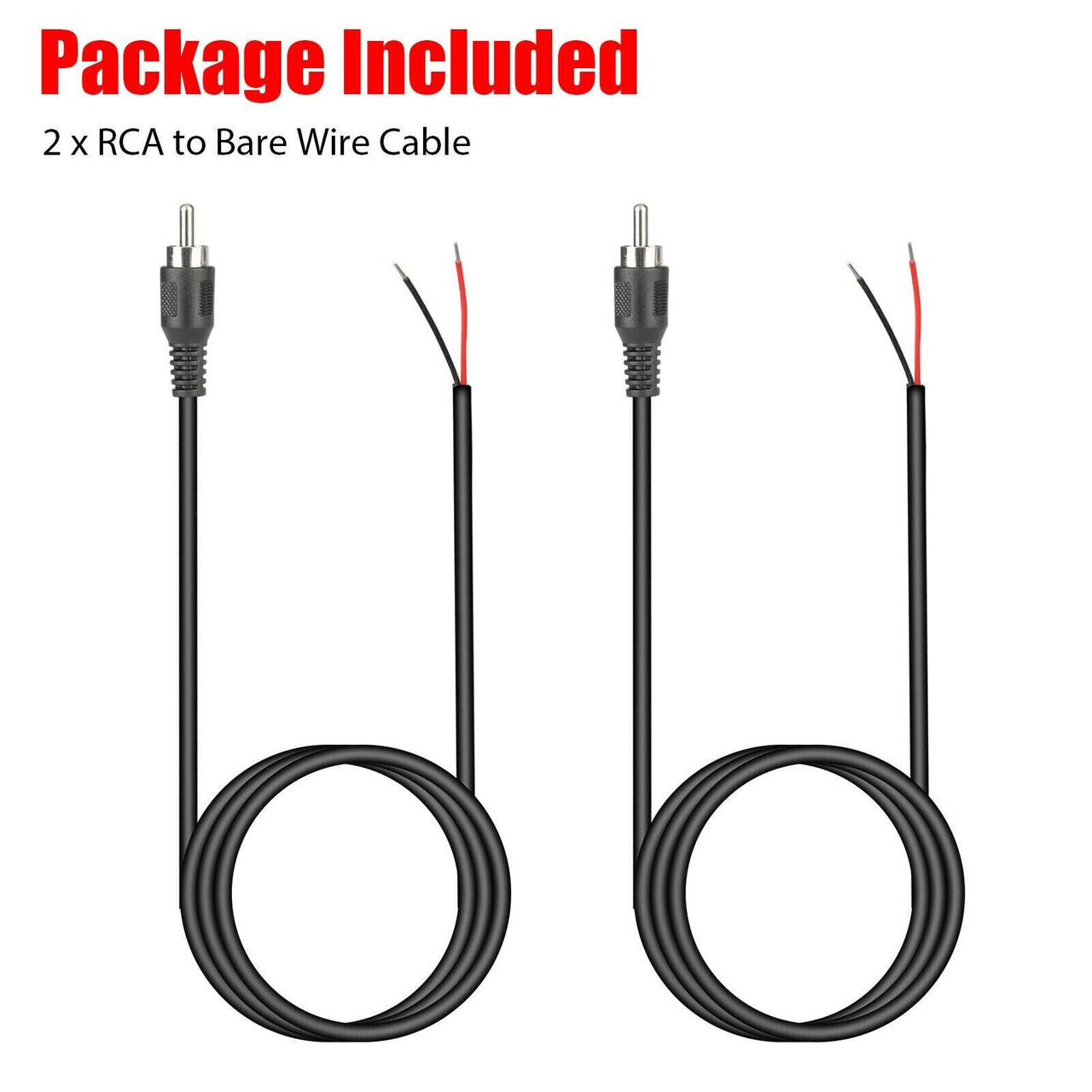 2-Pack 10 FT RCA Male Plug to Bare Wire Audio Speaker Subwoofer HDTV Cable Cord