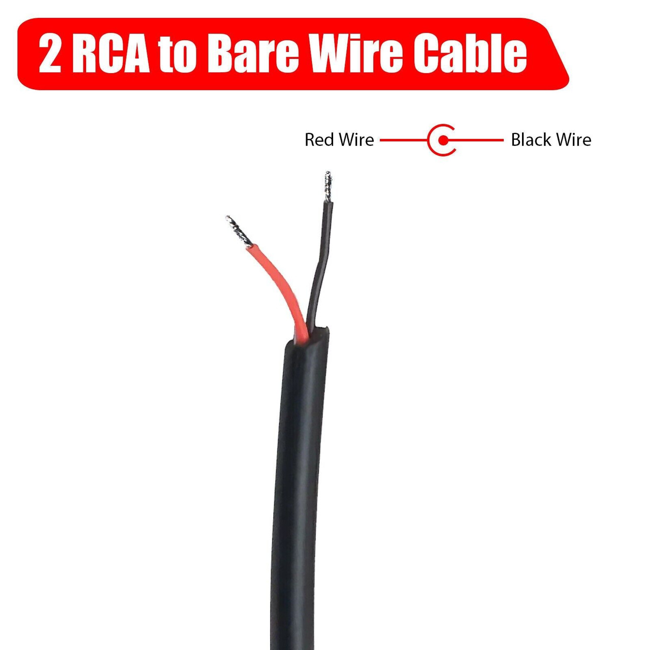 2-Pack 10 FT RCA Male Plug to Bare Wire Audio Speaker Subwoofer HDTV Cable Cord
