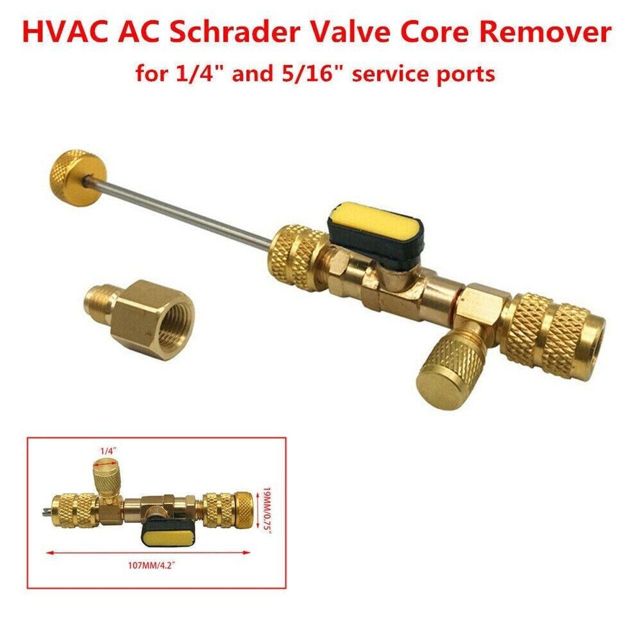 HVAC Tool AC Schrader Valve Core Remover Dual Size 1/4" and 5/16" Port Installer