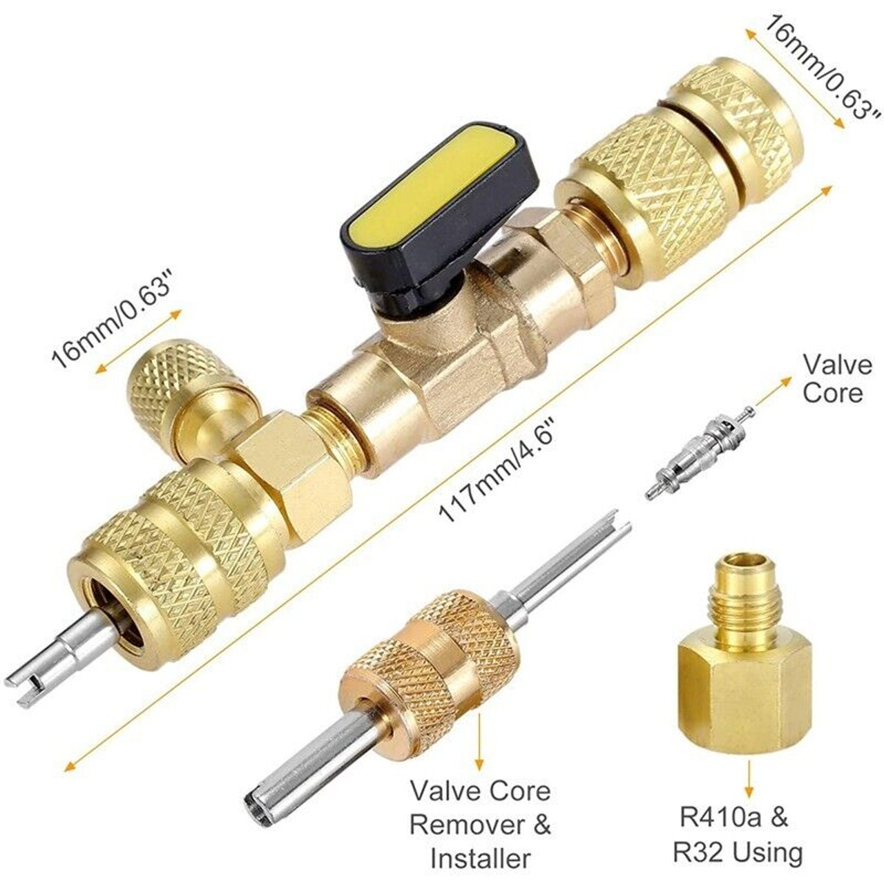 HVAC Tool AC Schrader Valve Core Remover Dual Size 1/4" and 5/16" Port Installer