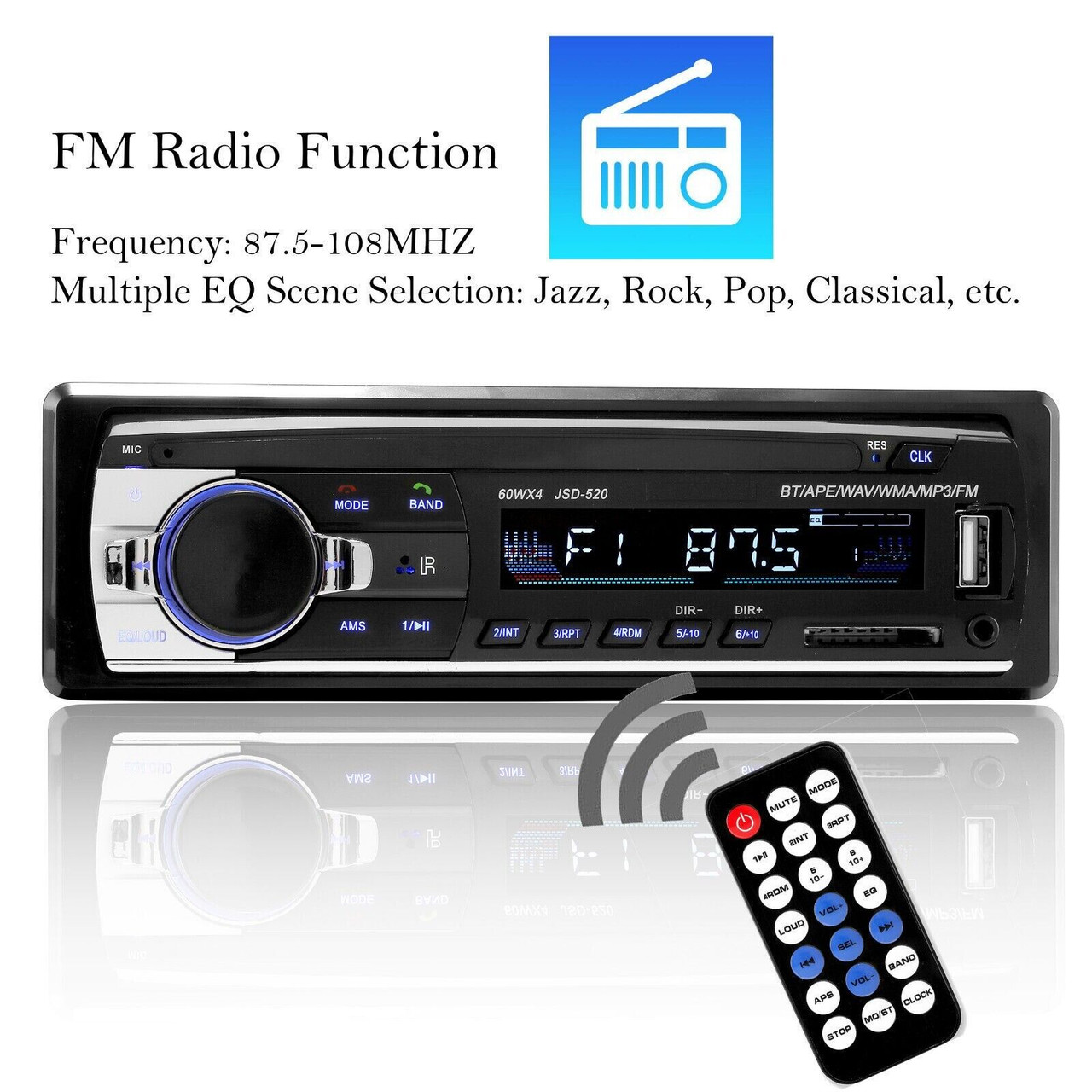 Bluetooth Car Stereo Audio In-Dash FM Aux Input Receiver SD USB MP3 Radio Player