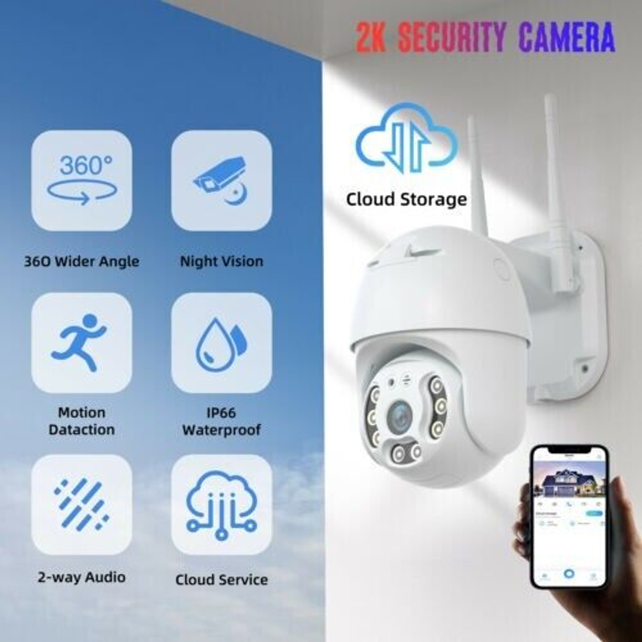 1080P HD WIFI Camera Wireless Outdoor CCTV IP PTZ Smart Home Security IR Cam US