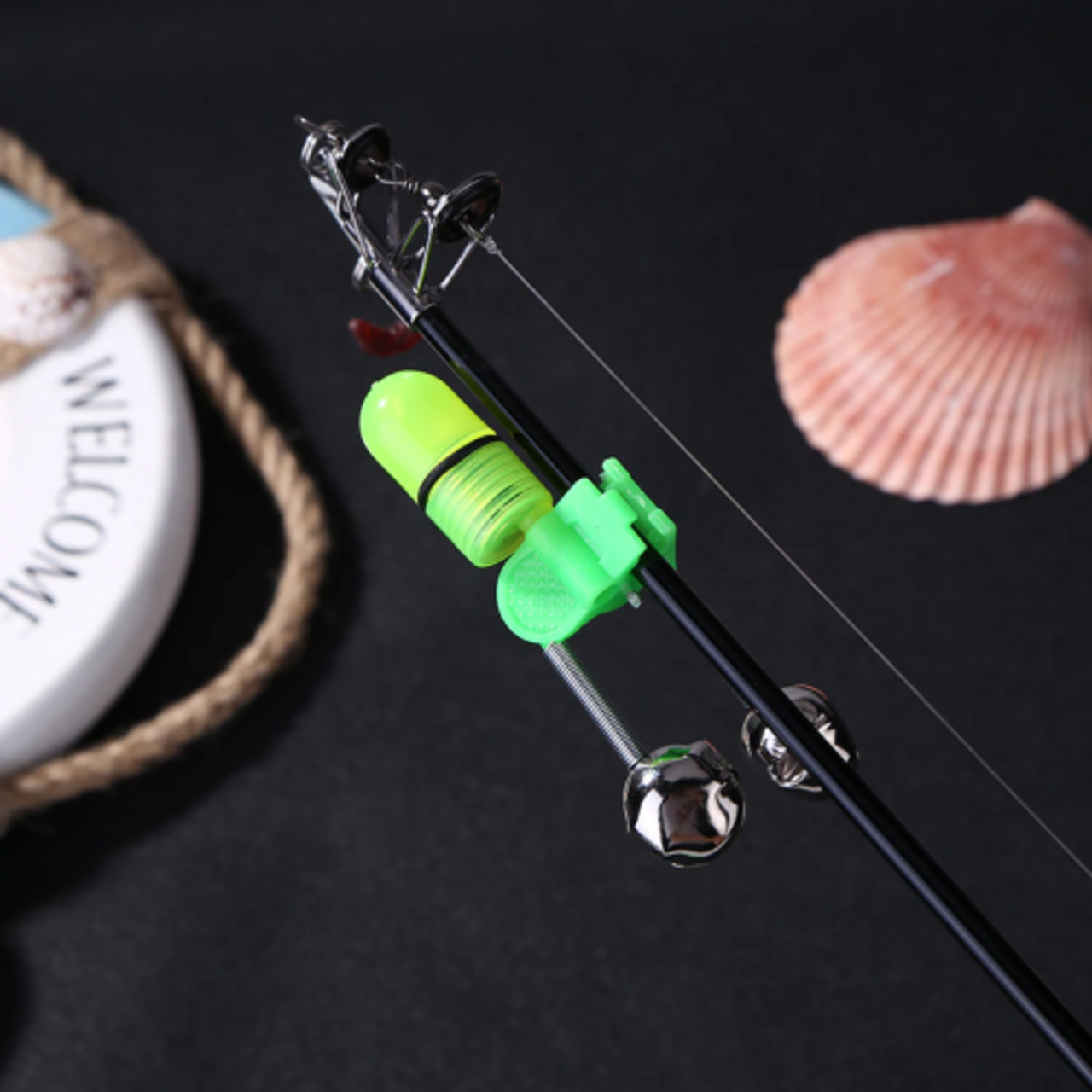 10/40 PC LED Night Fishing Bite Bait Alarm 2 Bells Light Rod Tip Clip Alert Ring