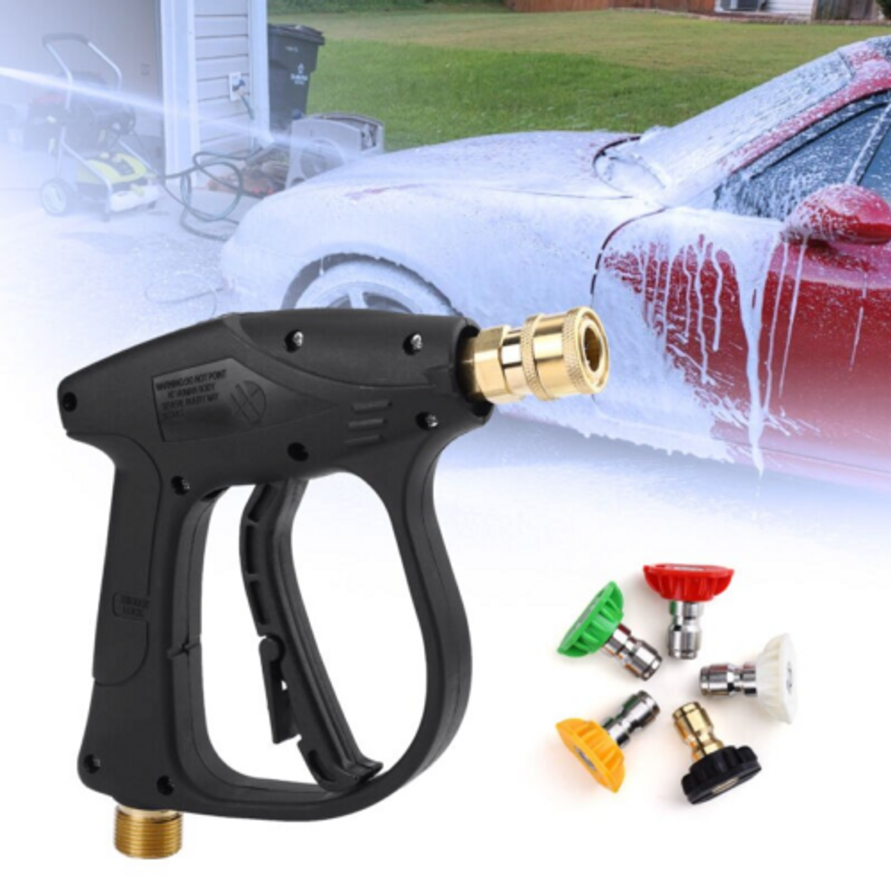 1/4" High Pressure Washer Gun 4000 PSI Car Wash Foam Spray Short Wand w/ Nozzle