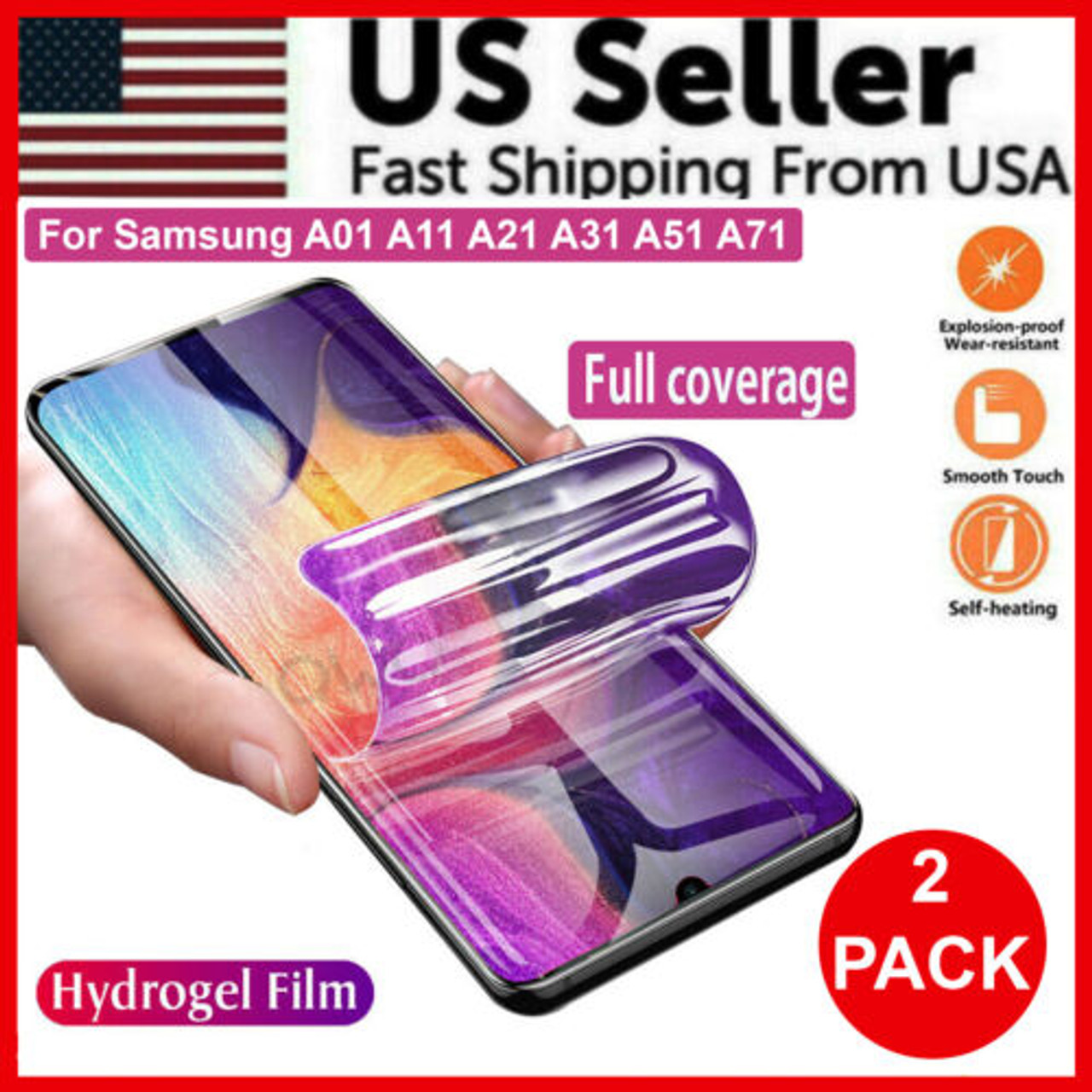 2-Pack HYDROGEL Full Screen Protector For Samsung Galaxy A01 A11 A21 A31 A51 A71