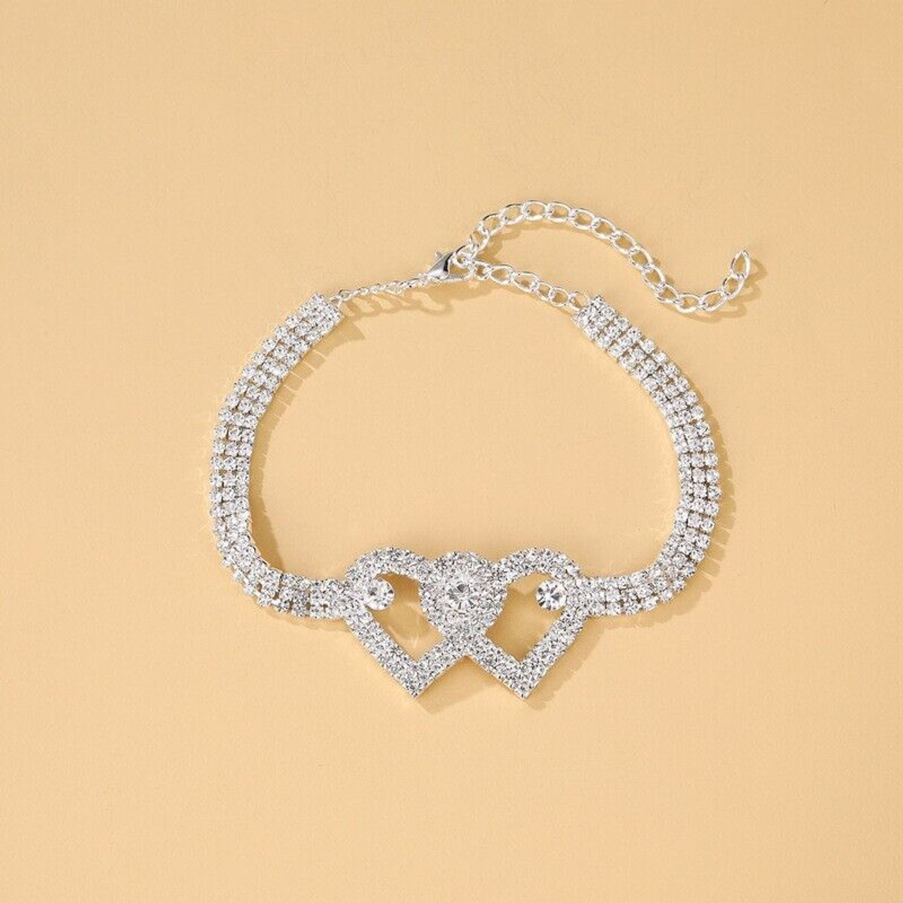 Double Heart Anklet Bracelet Love Barefoot Chain Bling Crystal Ankle Bracelet US