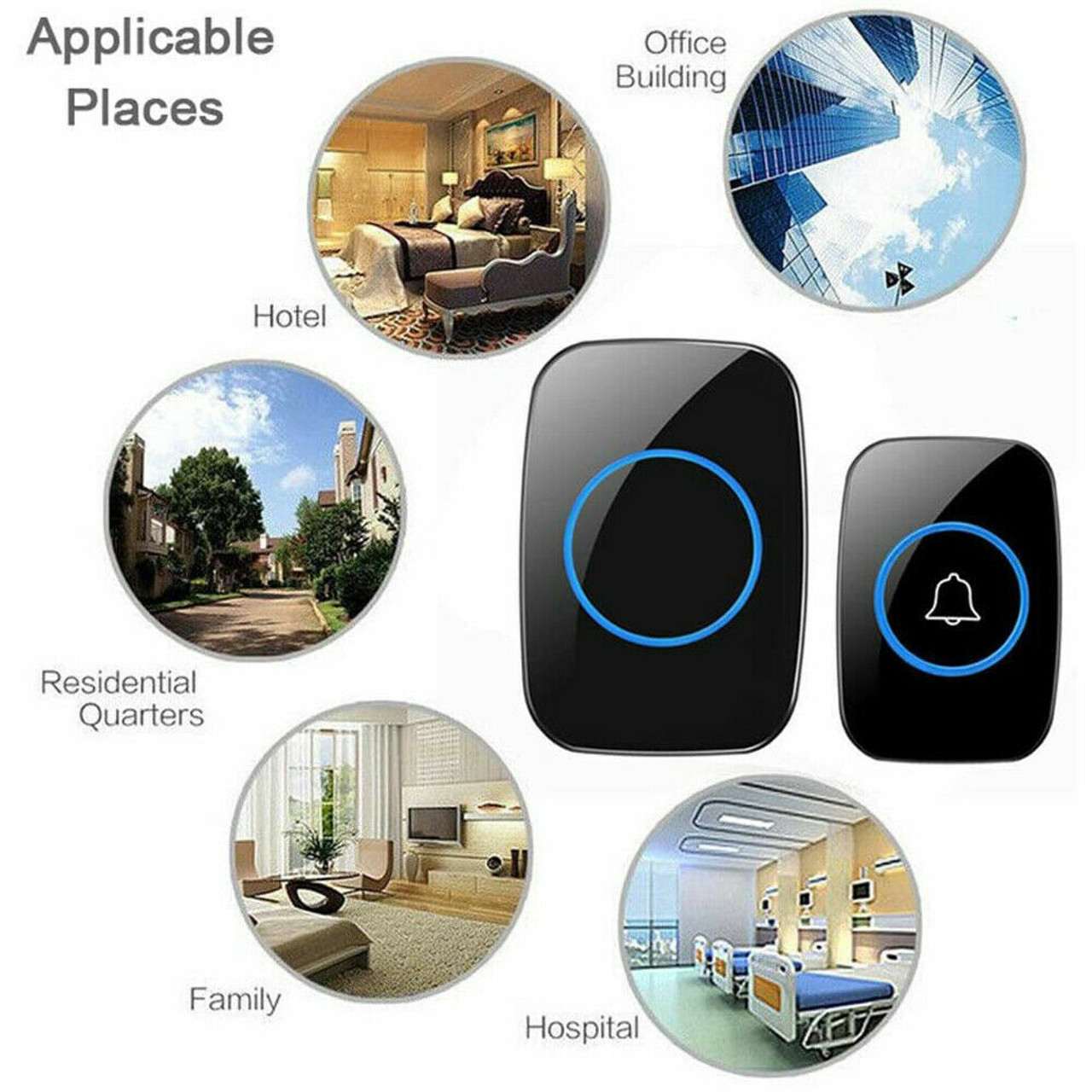 Wireless Doorbell Chime Waterproof Plugin Receiver Adjustable Volume 1000FT Kit