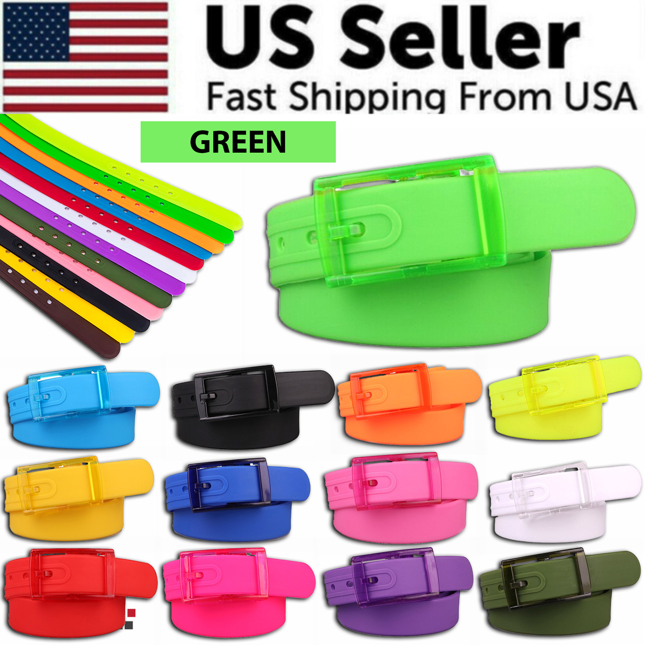 Adjustable Cut to Fit Rubber Plastic Jelly Silicone Casual Belt With Buckle USA