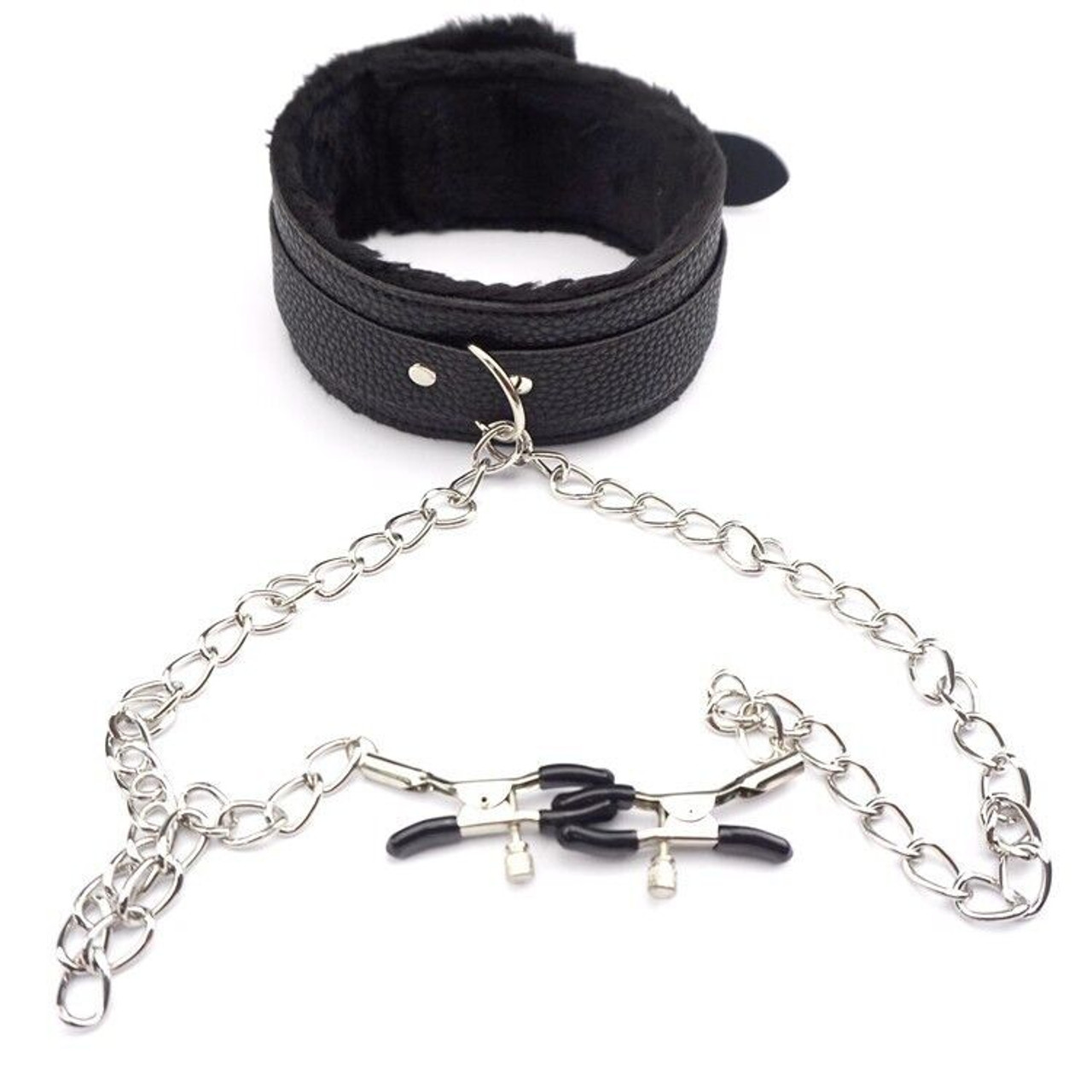 PU Leather Collar With Nipple Clamps SM Bondage Play Sex Toys For Couples BDSM