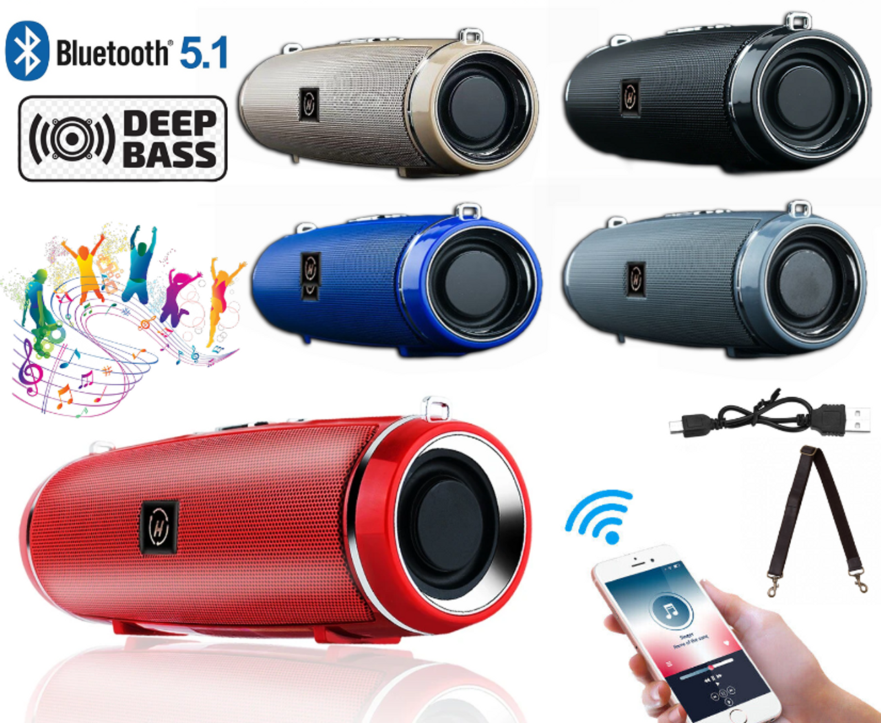 Bluetooth 5.1 Speaker Wireless Waterproof Outdoor Stereo LOUD Bass USB/TF Strap