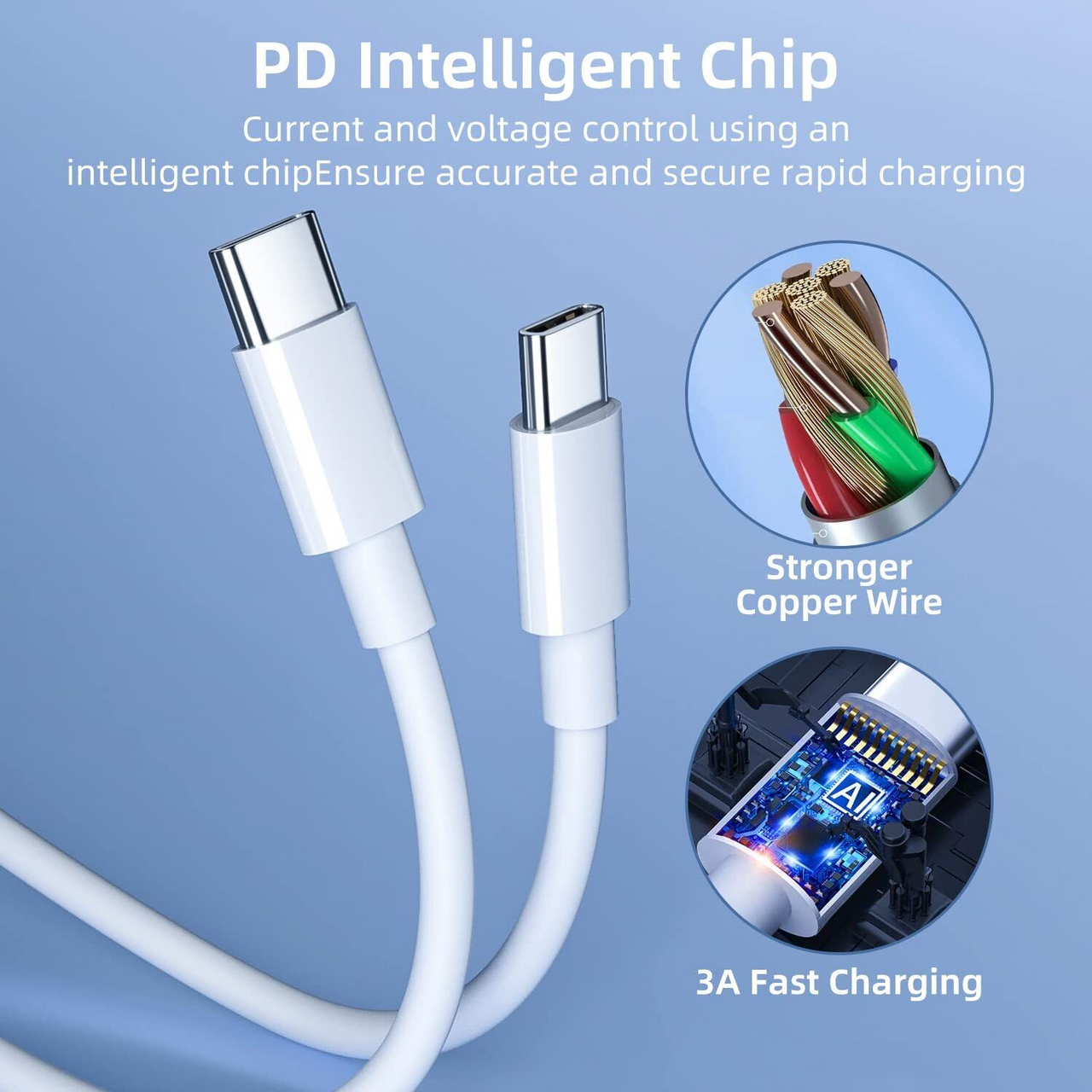 3 Pack 6FT USB-C to USB-C Cable Fast Charge Type C Charging Cord Rapid Charger