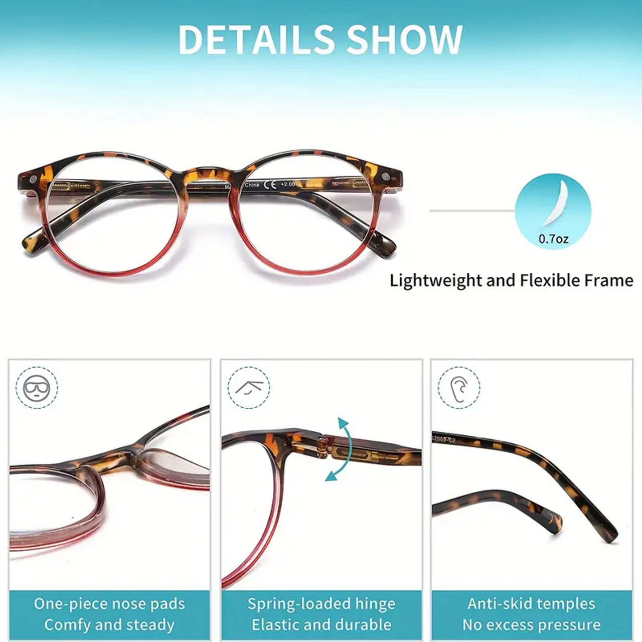4 Pairs Mens Women Spring Hinge Round Horn Power Oval Reading Reader Glasses 1-4