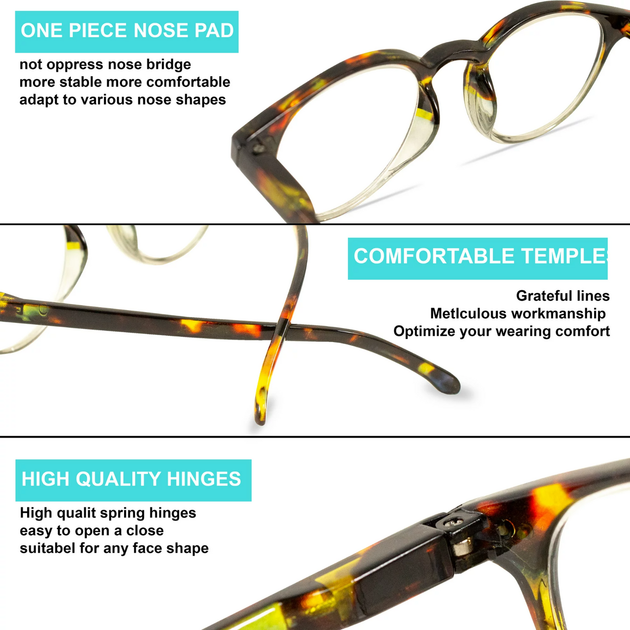 4 Pairs Mens Women Spring Hinge Round Horn Power Oval Reading Reader Glasses 1-4