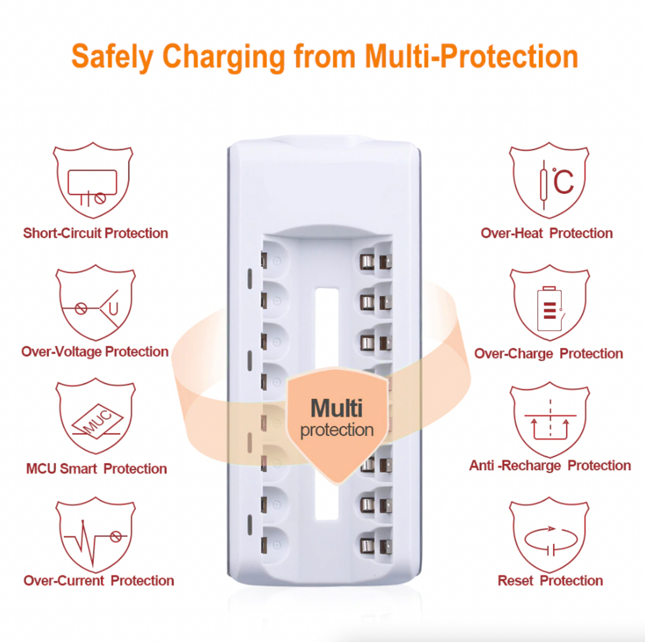 8 Slot Battery Charger For Ni-MH Ni-CD AA AAA Rechargeable Batteries Fast Charge