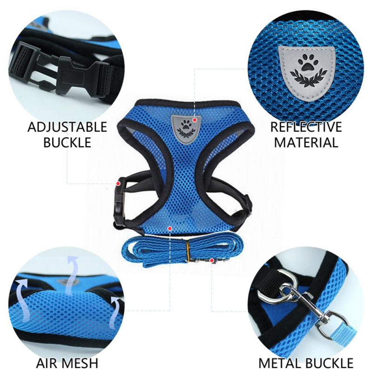 Cat Dog Pet Harness Adjustable Control Vest Dogs Reflective S M L XL Leash
