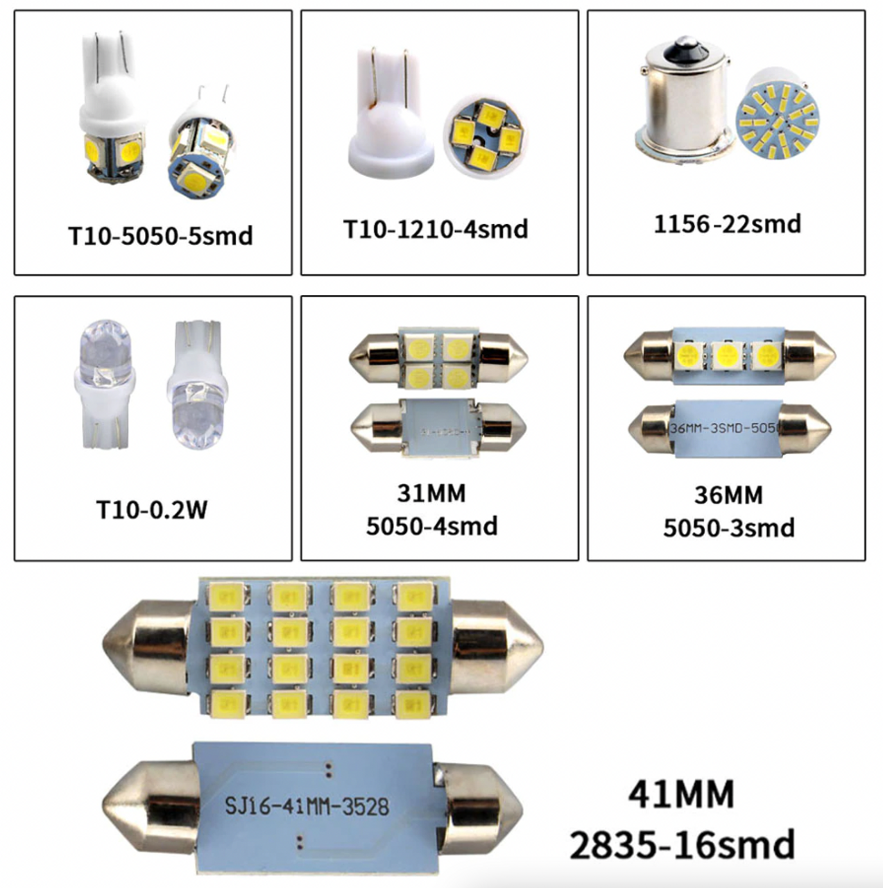 28pcs Car Interior White Combo LED Map Dome Door Trunk License Plate Light Bulbs