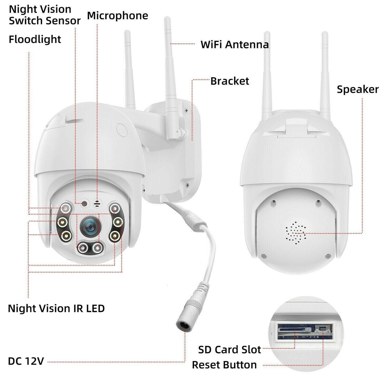 1080P HD WIFI Camera Wireless Outdoor CCTV IP PTZ Smart Home Security IR Cam US