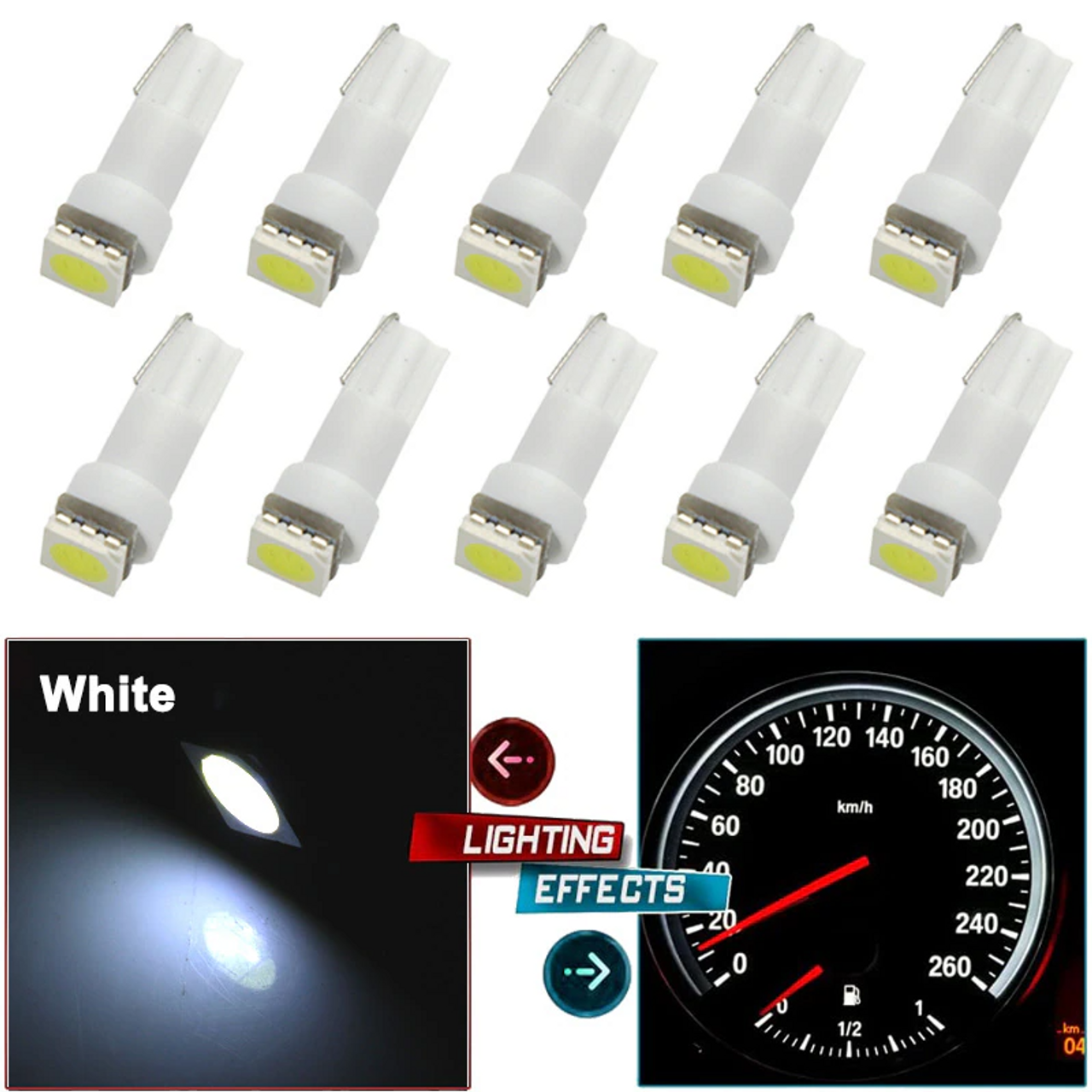 70PCS T5 T10 5050-SMD LED Speedometer Instrument Gauge Cluster Dash Light Bulbs