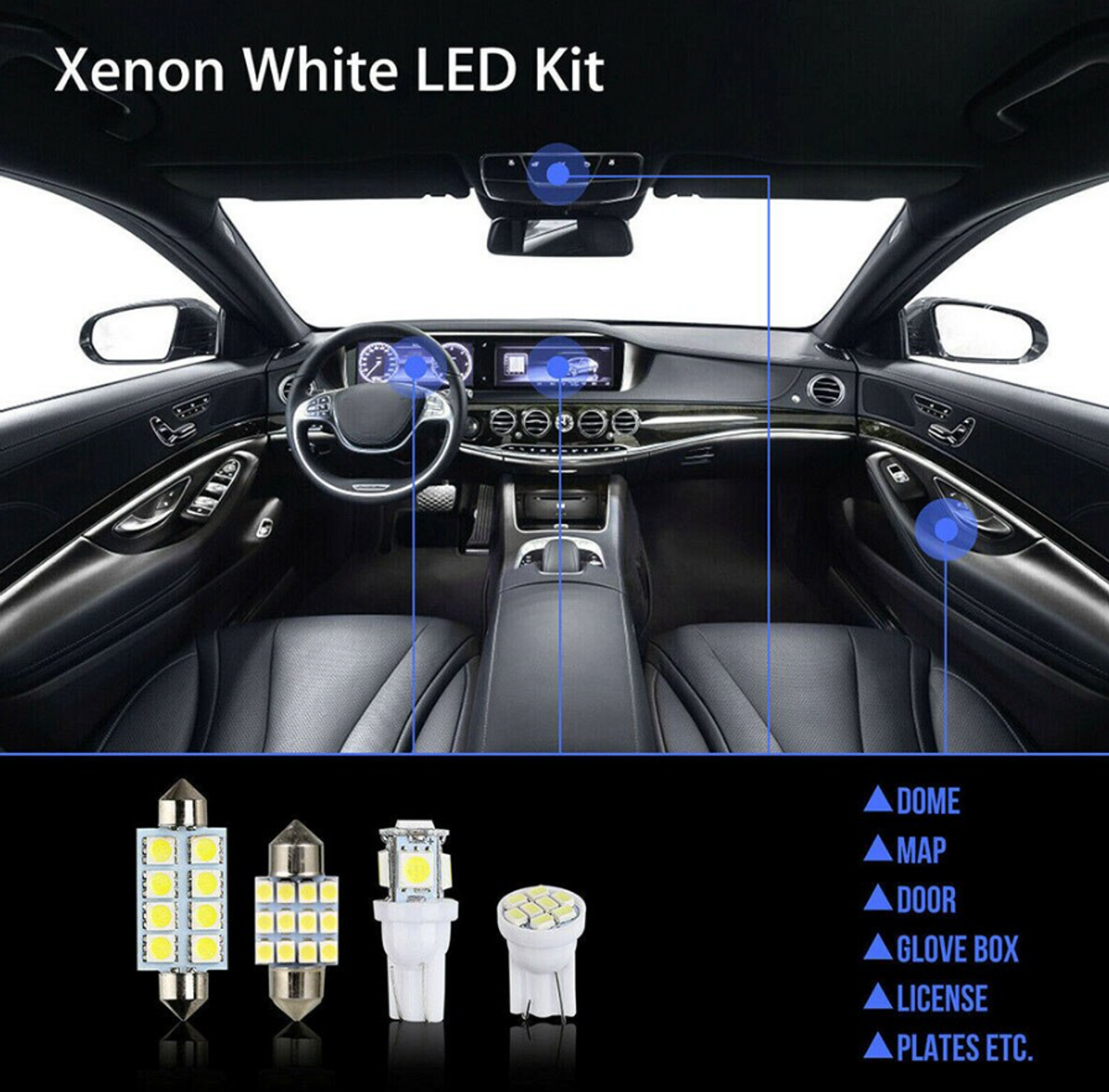14Pcs T10 36mm LED Interior Car Accessories Kit Map Dome License Plate Lights