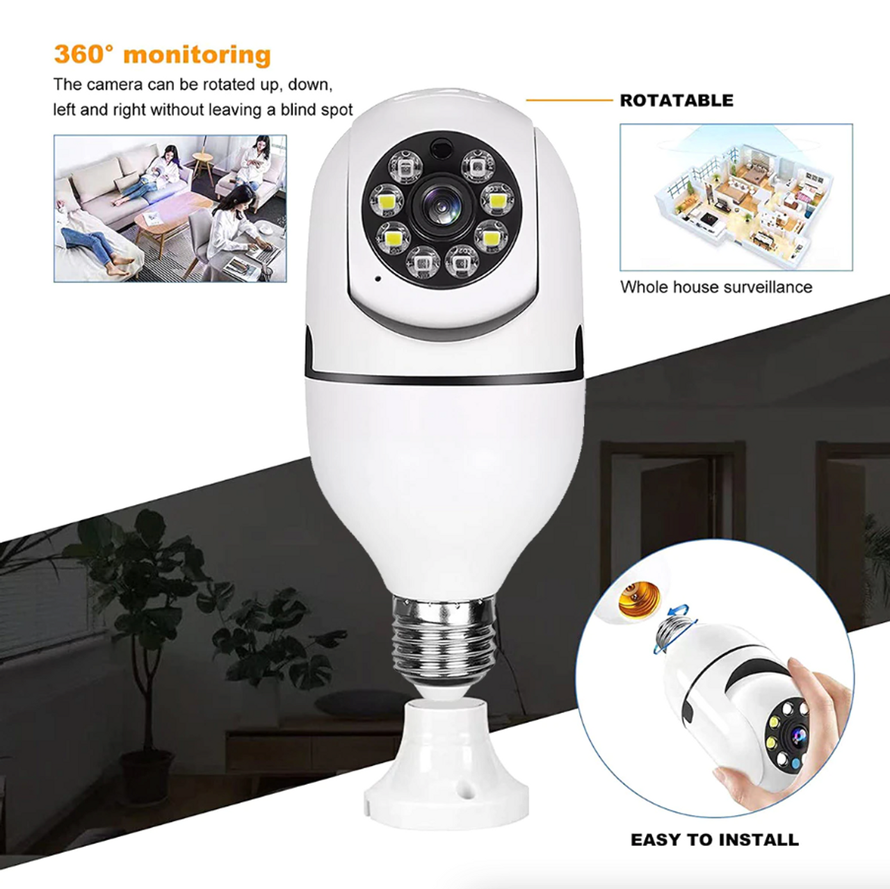 360° 1080P IP E27 Light Bulb Camera Wi-Fi IR Night Smart Home Wireless Security