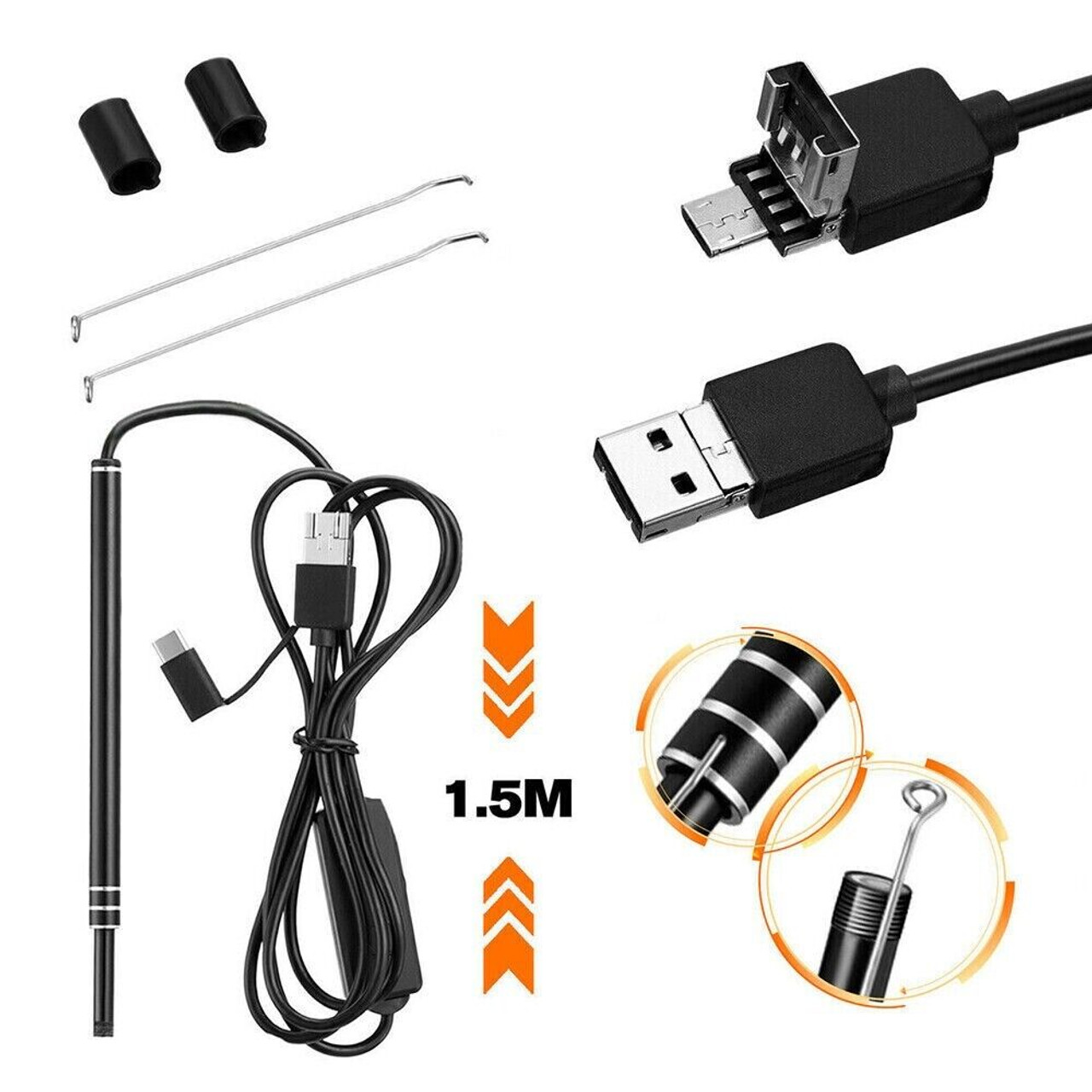 HD LED Ear Endoscope Otoscope Camera Wax Pick Cleaning Tool Cleaner Removal Kit