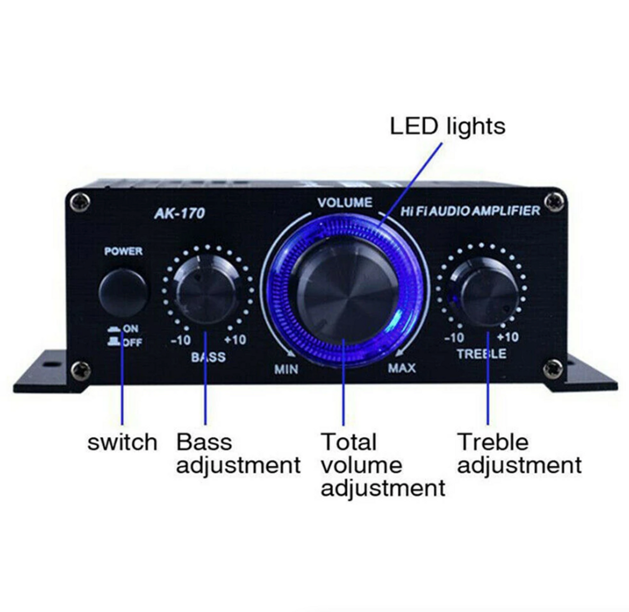 400W 12V 2 Channel Powerful Stereo Audio Power Amplifier HiFi Bass Amp Car Home