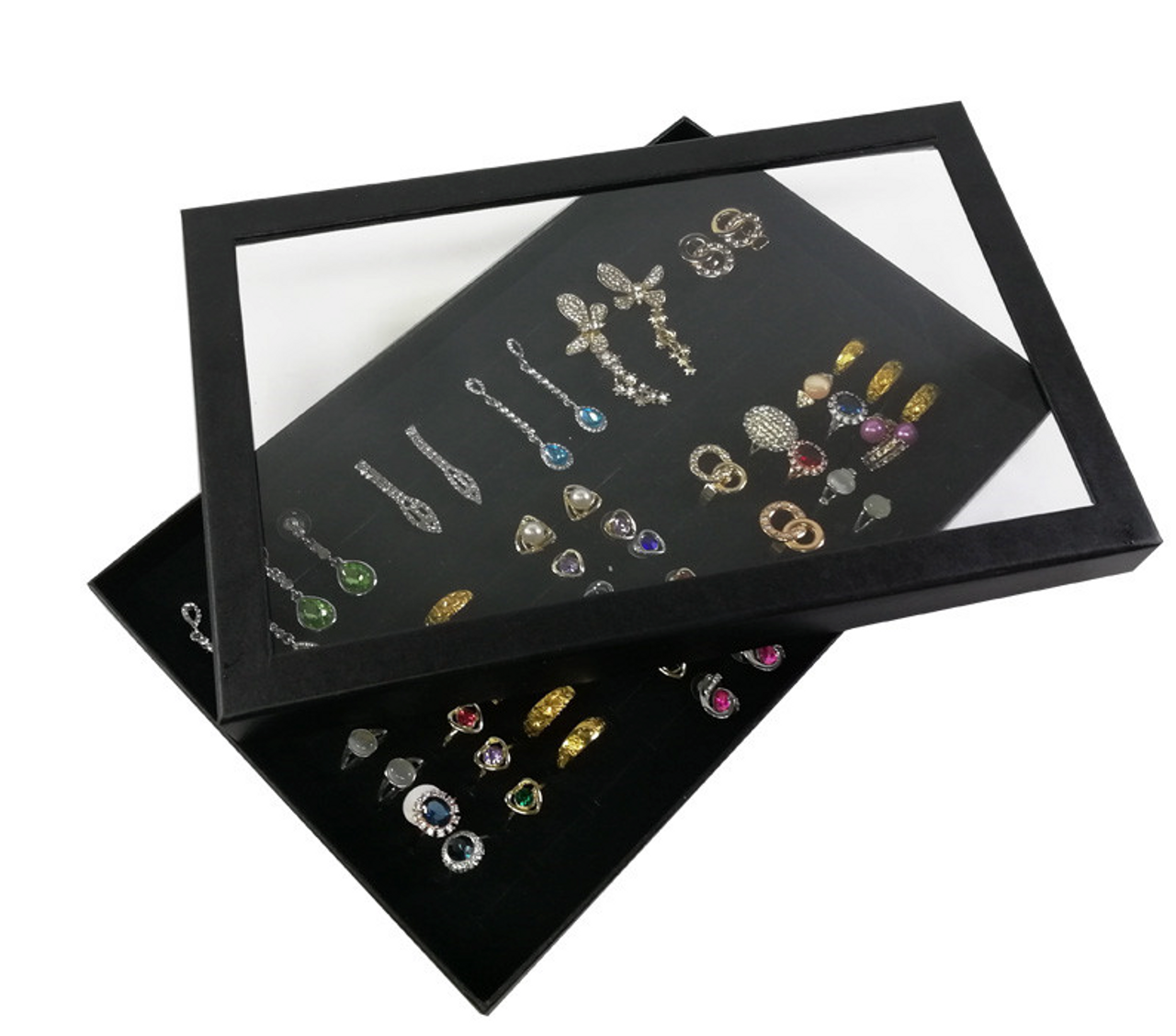 100 Slots Jewelry Ring Display Organizer Tray Holder Earrings Storage Box Case