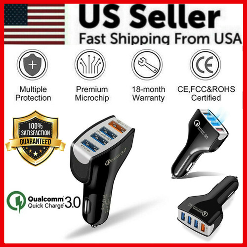 4 Port USB QC 3.0 Fast Car Charger For Samsung iPhone LG Google Moto Cell Phone