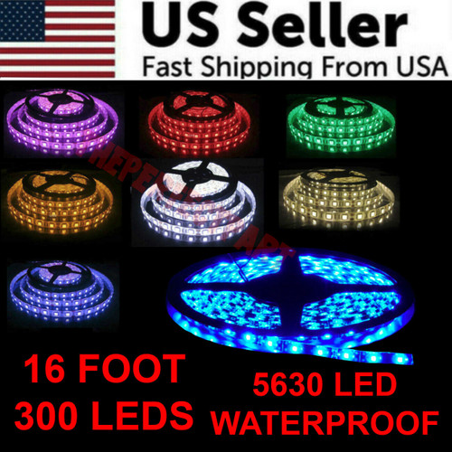 16FT 5630 Super Bright Waterproof 300 LED Strip Light DC12V 6A W/3M Tape Lamp US