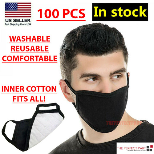 100 PCS Face Mask Black Fashion Washable Reusable Breathable Unisex Double Layer