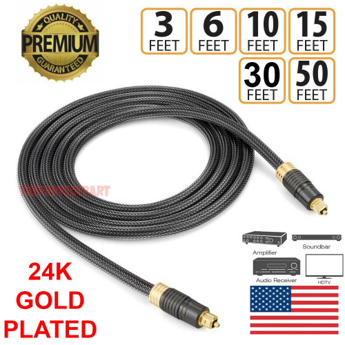 Premium Braided Toslink Digital Fiber Optic Optical Audio Cable SPDIF Dolby DTS