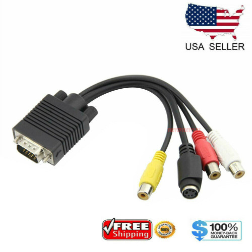 VGA SVGA to S-Video 3 RCA AV TV Out Cable Adapter Converter PC Computer Laptop
