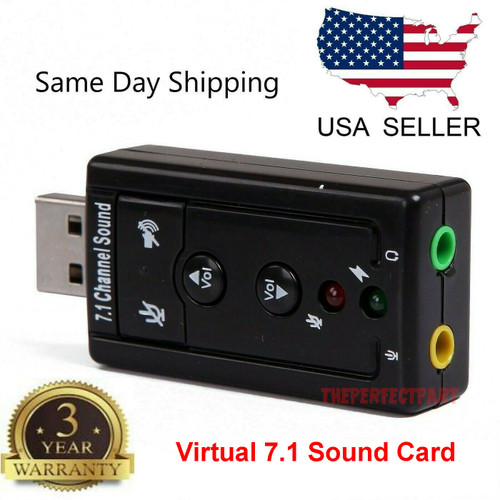 USB 2.0 External 7.1 Channel 3D Virtual Audio Sound Card Mic Adapter Laptop PC