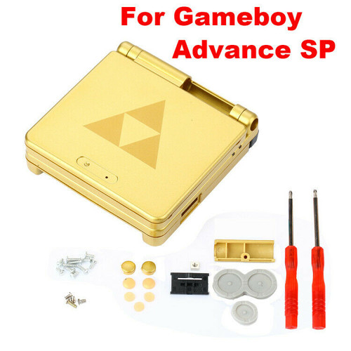 Game Boy Advance SP Replacement Housing Shell Gold Zelda Triforce Glass Lens