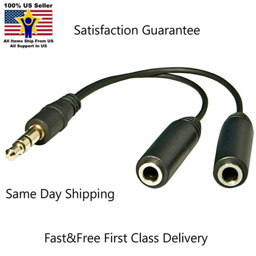 6" 1 Male to 2 Female Gold Plated 3.5mm Audio Y Splitter Headphone Cable Black