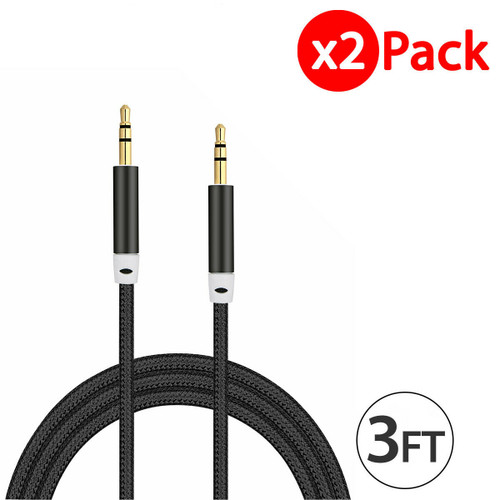 2x 3.5mm Braided Male to Male Stereo Audio AUX Cable Cord For PC iPod CAR iPhone