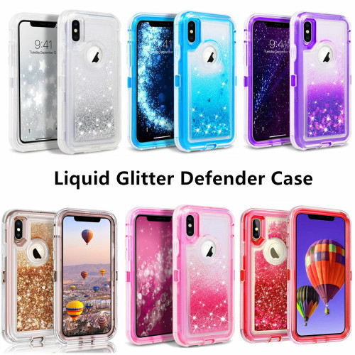 For Apple iPhone X XS Bling Liquid Glitter Case Cover (Fits Otterbox Belt Clip)