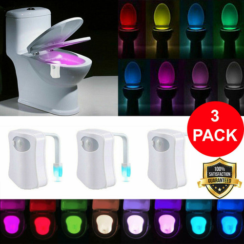 3 PCS Toilet Night Light LED Motion Activated Sensor Bathroom Bowl Lamp 8 Color