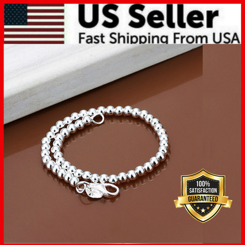 Women 925 Sterling Silver Bracelet Hollow Beads Balls 8 Inches 6MM Lobster L49