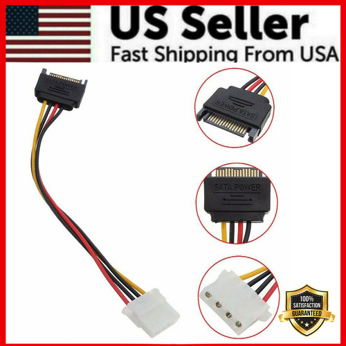 SATA Power Male to Molex Female Adapter Converter Cable 6 Inch 4-Pin 15-Pin USA