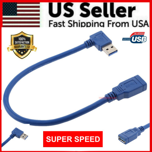 USB 3.0 Right Angle Male to USB 3.0 Female Extension Cable 1 FT Super Speed FAST