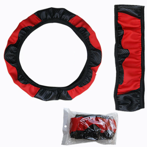 Car Steering Wheel Cover Red Black Leather Anti-slip For 15"/38cm Carbon Fiber