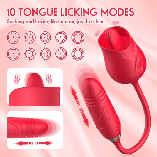 Oral Clit Licking Rose Vibrator G-Spot Telescopic Dildo Adult Sex Toys For Women