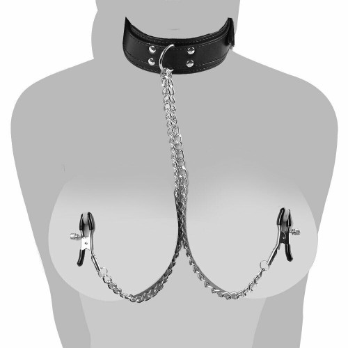 PU Leather Collar With Nipple Clamps SM Bondage Play Sex Toys For Couples BDSM