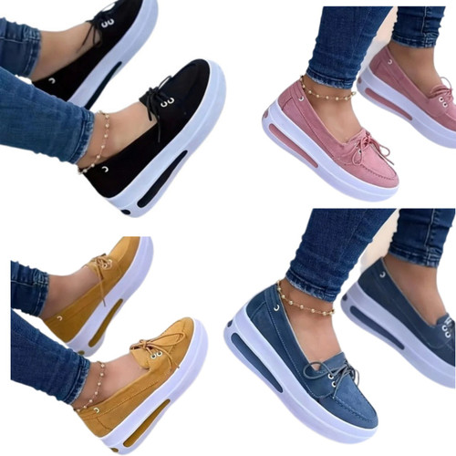 Women Block Shoes Slip On Closed Toe Platform Flat Wedge Casual Lace Up Sneakers